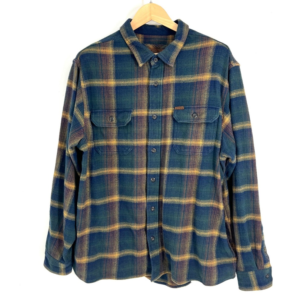Orvis Classic Collection Mens XXL Plaid Flannel Shirt Blue Green Cotton 1312517